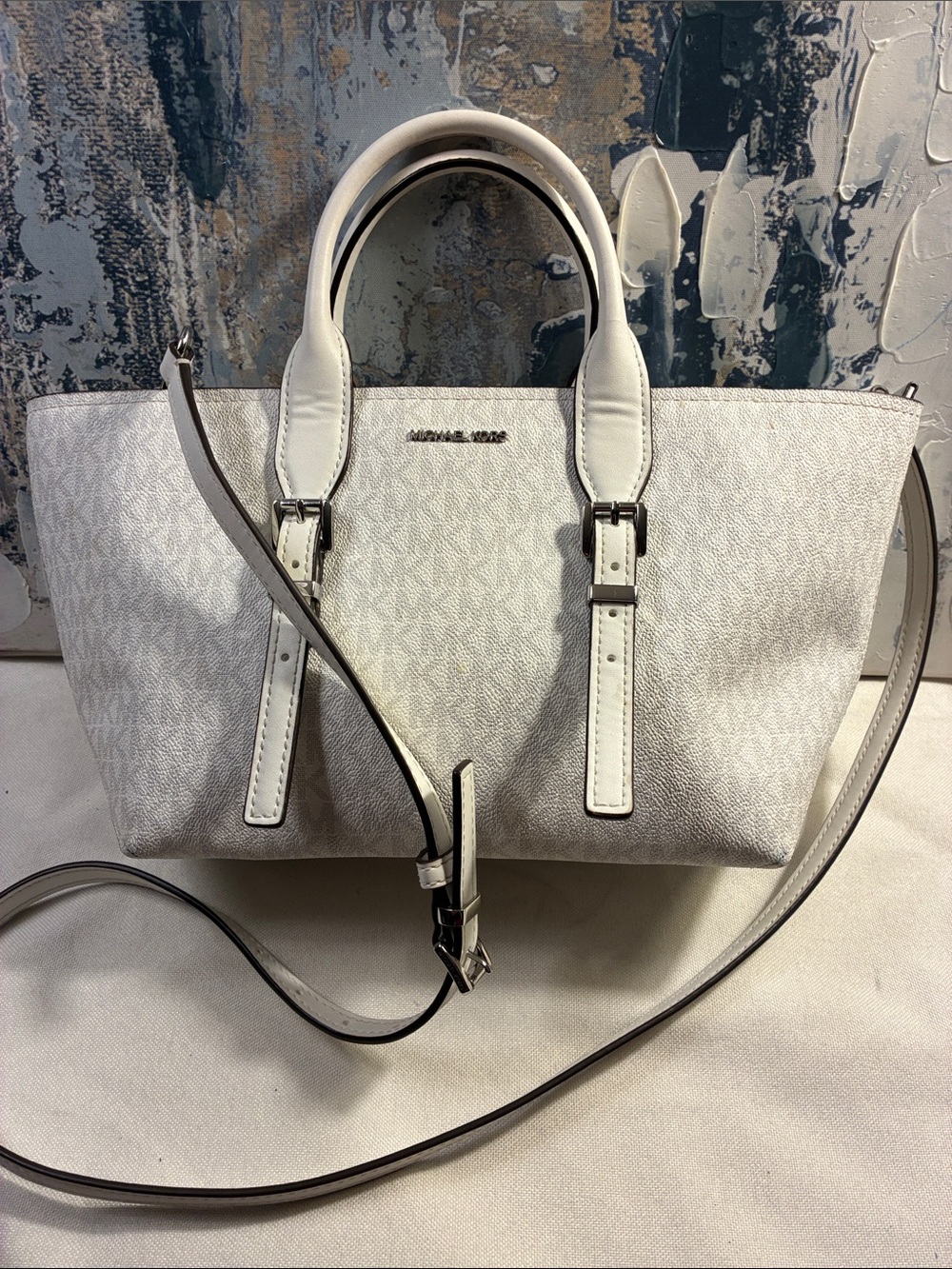 Genuine Michael Kors  Moore White Logo Tote with Removable Crossbody Strap